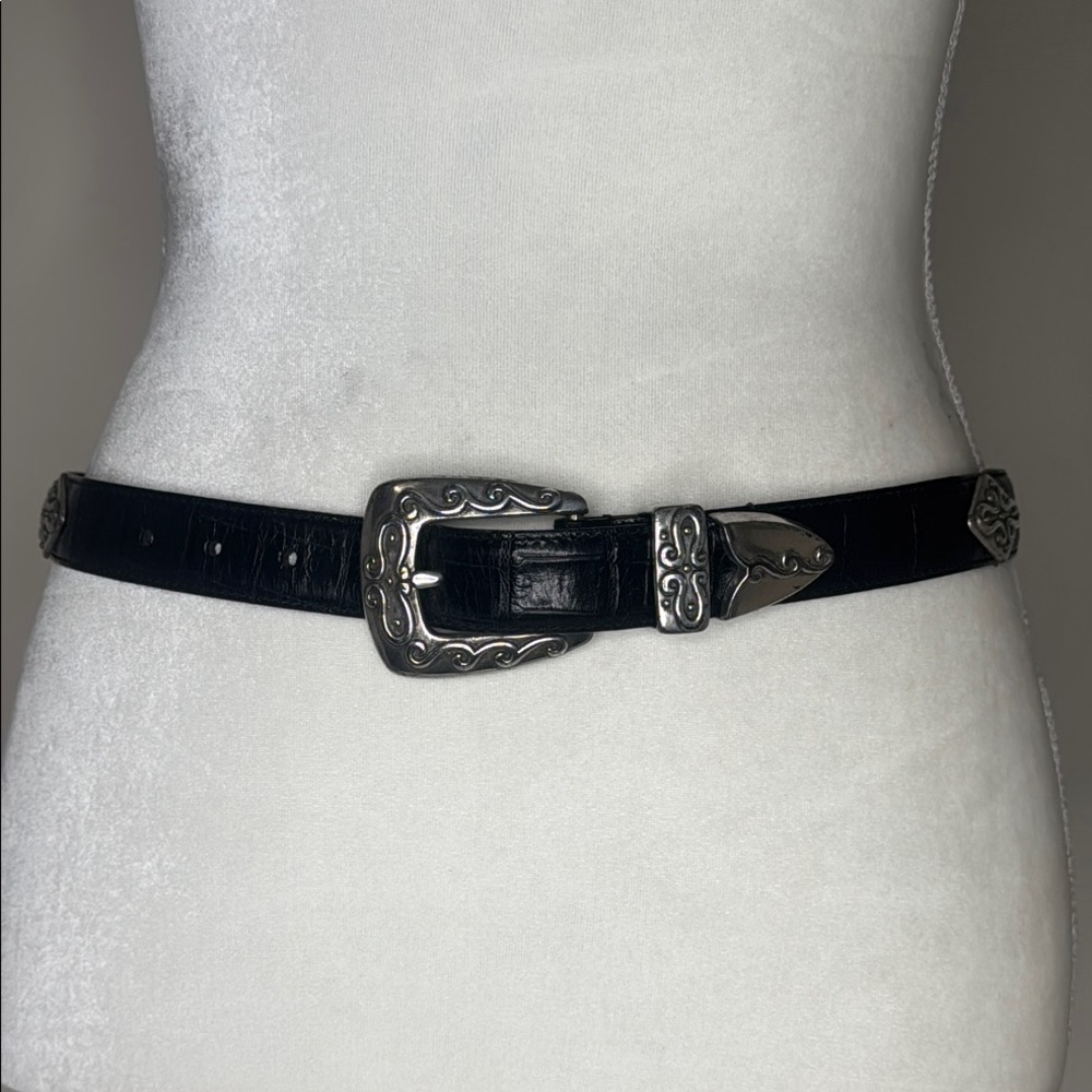 Black Leather Belt with Silver Buckle
